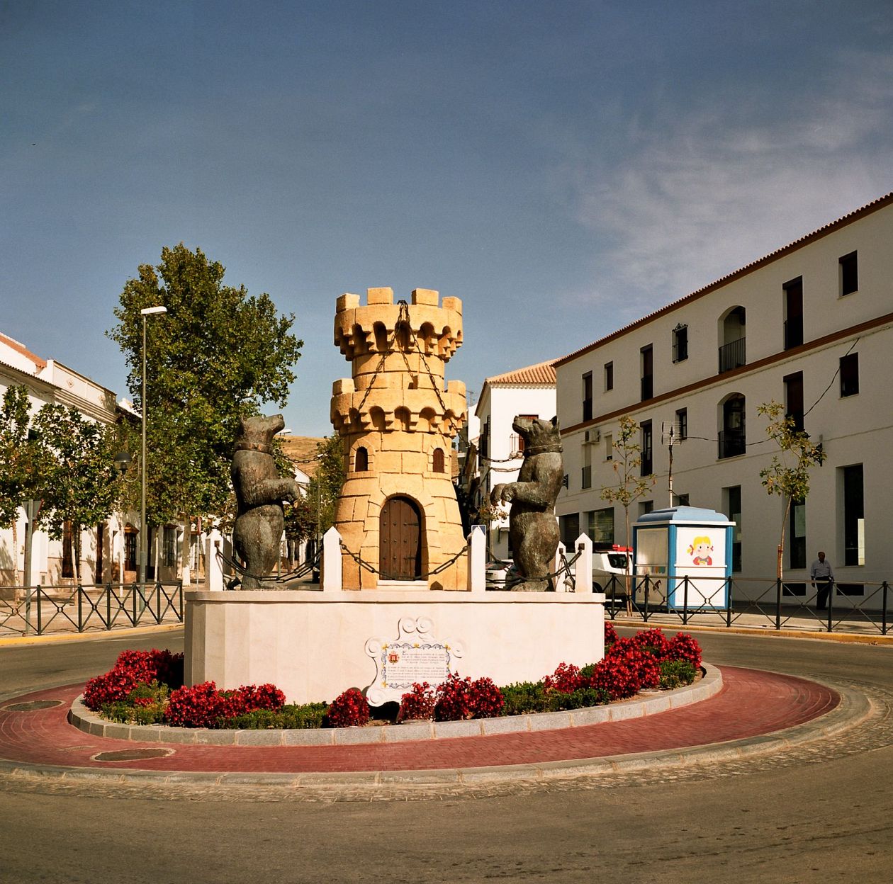 Fountain with a castle tower and two bears in Andalusia