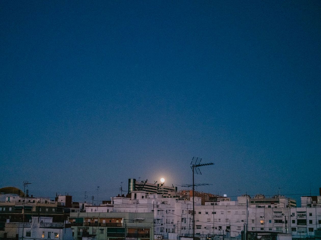 The moon over the city of Valencia, Spain.