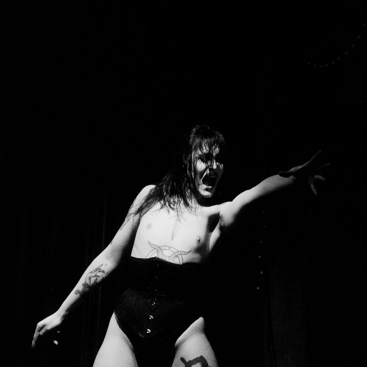 Member of the drag queen collective Canapé Chucrut performing in a bar in Valencia, Spain